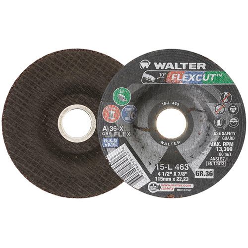 FLEXCUT Grinding Wheel, 4-1/2", 36 Grit, Aluminum Oxide, 7/8", 13300 RPM, Type 29 Moffatt Supply & Specialties