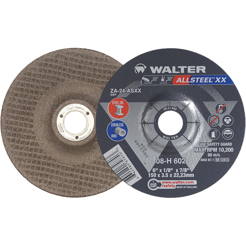 Meules &agrave; moyeu d&eacute;port&eacute; Allsteel XX, 6" x 1/8", Arbre de 7/8", Type 27, Alumine de zirconium, 10 200 Tr/min Moffatt Supply & Specialties