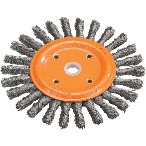 Disque &agrave; fils nou&eacute;s torsad&eacute;s d'&eacute;tabli, Dia. 8", Fils 0,0118", Arbre 5/8", Acier Moffatt Supply & Specialties