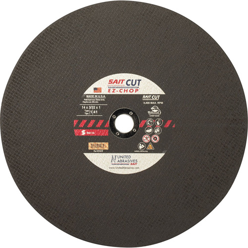 Chop Saw Wheel, 12" x 0.093"/3/32", 1" Arbor, Type 1, Aluminum Oxide, 5100 RPM Moffatt Supply & Specialties