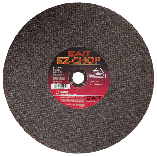 EZ-Chop&reg; Chop Saw Wheel, 14" x 3/32", 1" Arbor, Type 1, Aluminum Oxide, 4400 RPM Moffatt Supply & Specialties