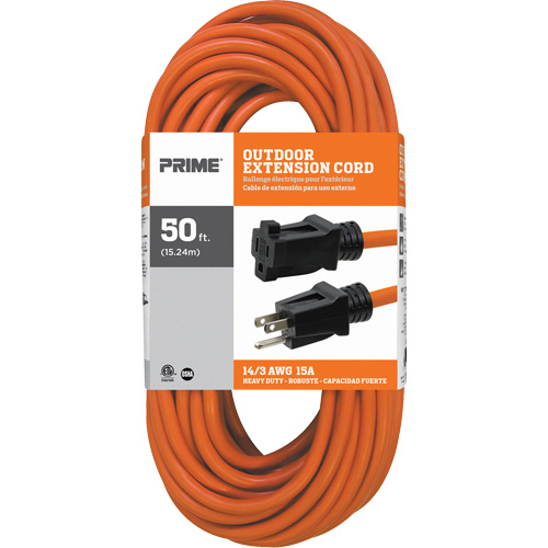 Vinyl Extension Cord, Outdoor, SJTW, 14/3 AWG, 15 A, 50' Moffatt Supply & Specialties