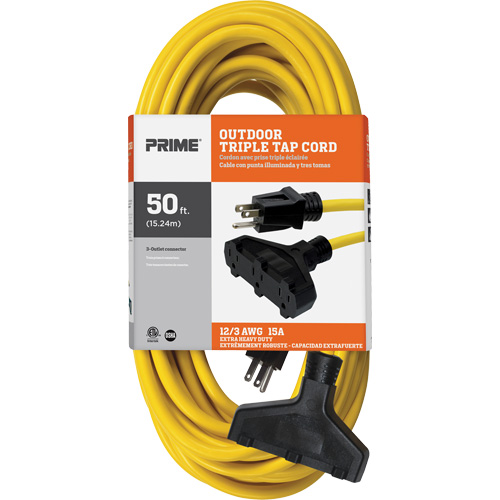 Vinyl Extension Cord, Outdoor, SJTW, 12/3 AWG, 15 A, 3 Outlet(s), 50' Moffatt Supply & Specialties