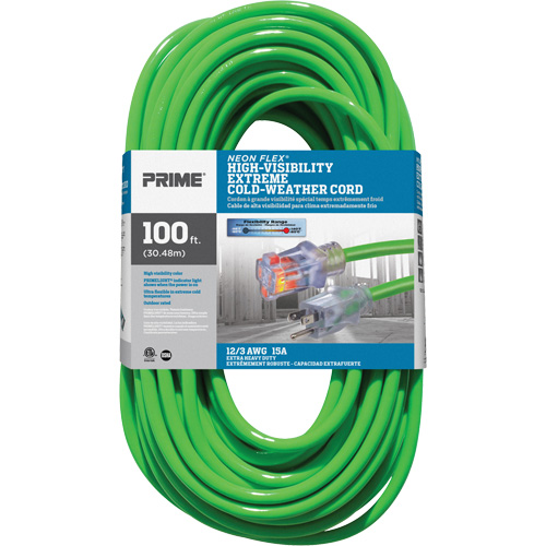 Cordon rallonge haute visibilit&eacute; Neon Flex, Ext&eacute;rieur, SJTW, AWG 12/3, 15 A, 100' Moffatt Supply & Specialties