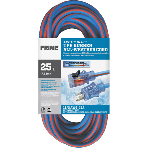 Arctic Blue TPE-Rubber Locking Extension Cord, All-Weather, SJEOW, 12/3 AWG, 15 A, 25' Moffatt Supply & Specialties