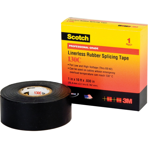 Scotch&reg; Linerless Rubber Splicing Tape 130C, 25.4 mm (1") x 9.14 m (30'), Black Moffatt Supply & Specialties