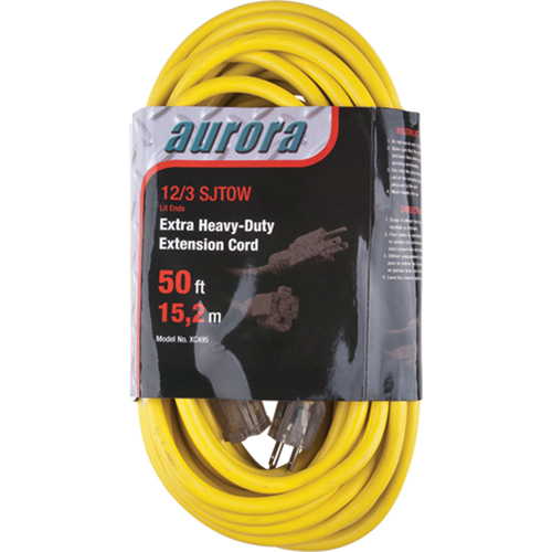 Vinyl Extension Cord with Light Indicator, Outdoor, SJTOW, 12/3 AWG, 15 A, 50' Moffatt Supply & Specialties