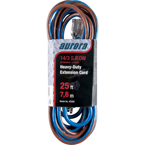 TPE-Rubber Extension Cord With Light Indicator, All-Weather, SJEOW, 14/3 AWG, 15 A, 25' Moffatt Supply & Specialties