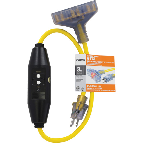 Adaptateurs pour disjoncteurs de fuite &agrave; la terre &agrave; trois prises Shocksafe, 125 V, 15 A, Cordon de 3' Moffatt Supply & Specialties