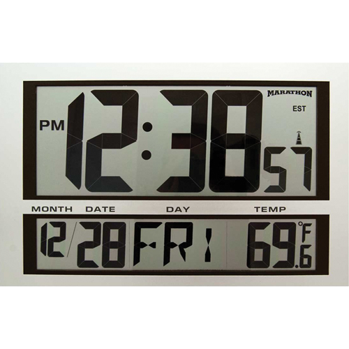 Jumbo Clock, Digital, Battery Operated, 16.5" W x 1.7" D x 11" H, Silver Moffatt Supply & Specialties