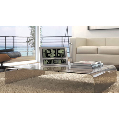 Jumbo Clock, Digital, Battery Operated, 16.5" W x 1.7" D x 11" H, Silver Moffatt Supply & Specialties