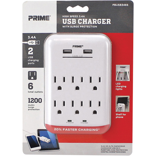 Prime&reg; USB Charger with Surge Protector Moffatt Supply & Specialties
