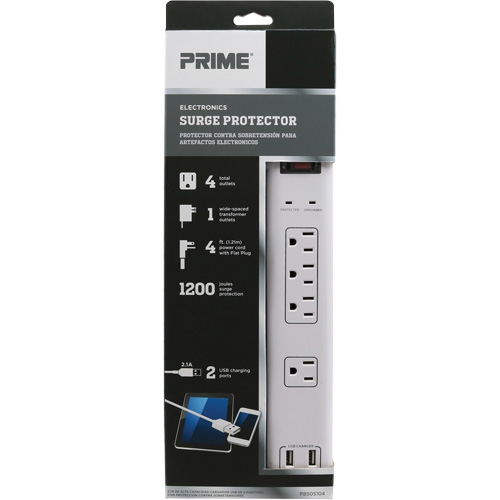 USB Charging Surge Protectors, 4 Outlets, 1200 J, 1875 W, 4' Cord Moffatt Supply & Specialties