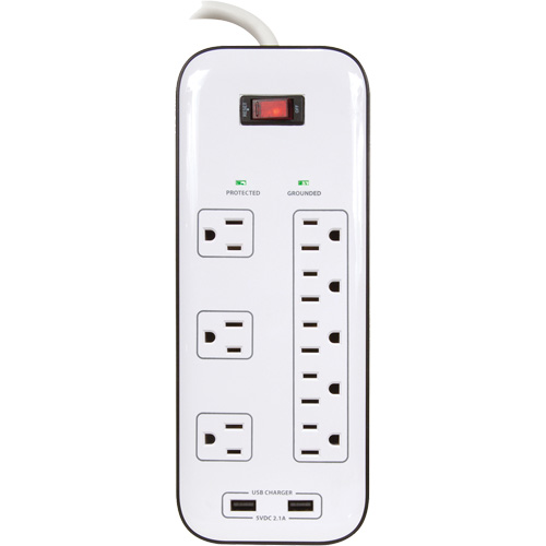 USB Charging Surge Protectors, 8 Outlets, 2400 J, 1875 W, 6' Cord Moffatt Supply & Specialties