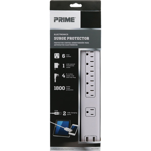 Limiteurs de surtension avec chargeur USB, 6 Prises, 1800 J, 1875 W, Cordon 4' Moffatt Supply & Specialties