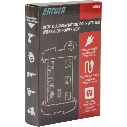 Protecteur de surtension &agrave; prise multiple pour l'atelier, 8 Prises, 1350 J, 1875 W, Cordon 6' Moffatt Supply & Specialties