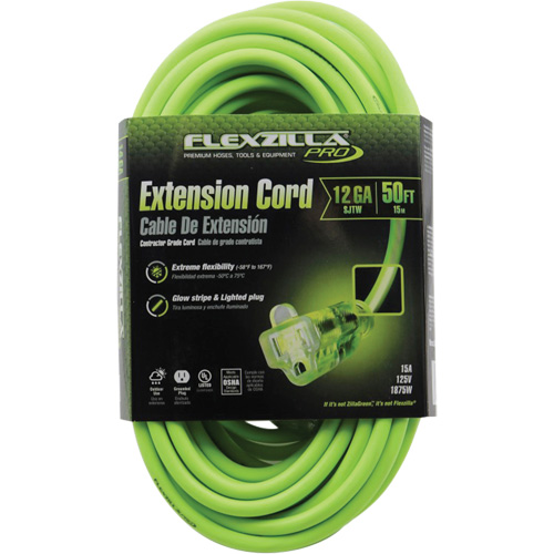 Flexzilla&reg; Pro Industrial Extension Cord, All-Weather, SJTW, 12/3 AWG, 15 A, 50' Moffatt Supply & Specialties
