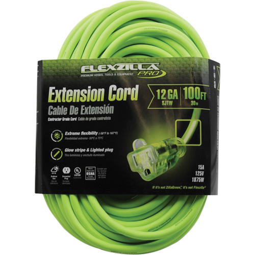 Flexzilla&reg; Pro Industrial Extension Cord, All-Weather, SJTW, 12/3 AWG, 15 A, 100' Moffatt Supply & Specialties
