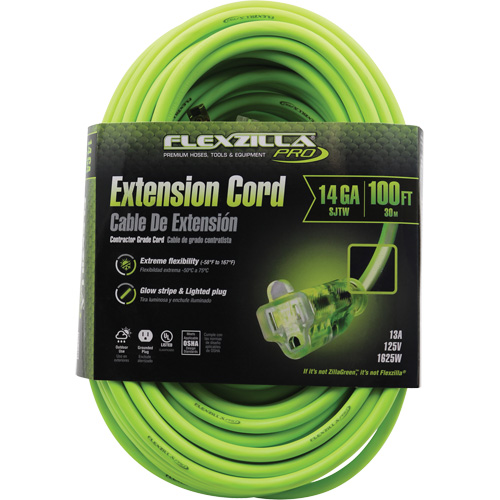 Flexzilla&reg; Pro Industrial Extension Cord, All-Weather, SJTW, 14/3 AWG, 15 A, 100' Moffatt Supply & Specialties
