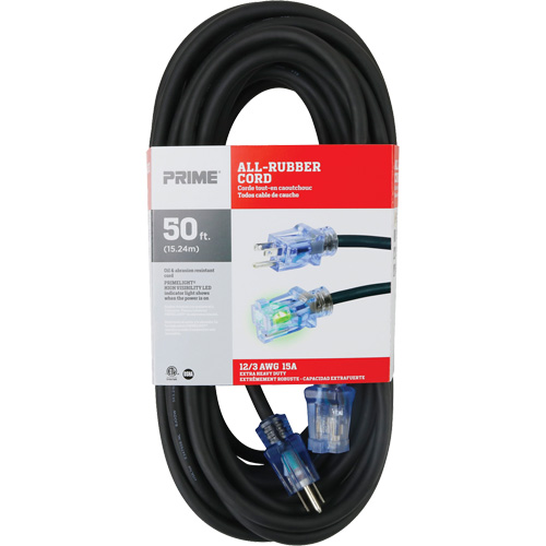 All-Rubber Extension Cord, Outdoor, SJOOW, 12/3 AWG, 15 A, 50' Moffatt Supply & Specialties
