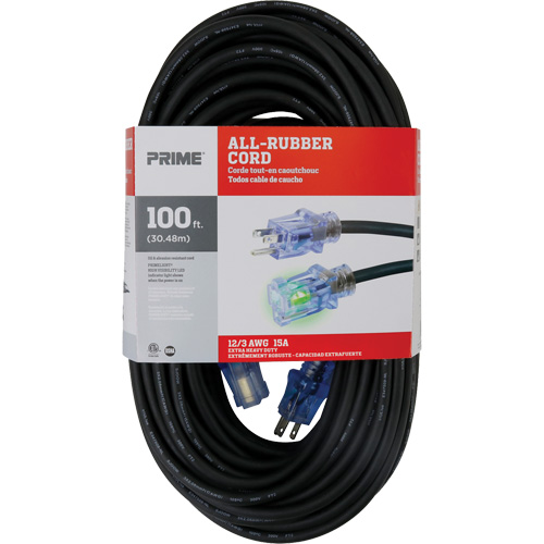 All-Rubber Extension Cord, Outdoor, SJOOW, 12/3 AWG, 15 A, 100' Moffatt Supply & Specialties