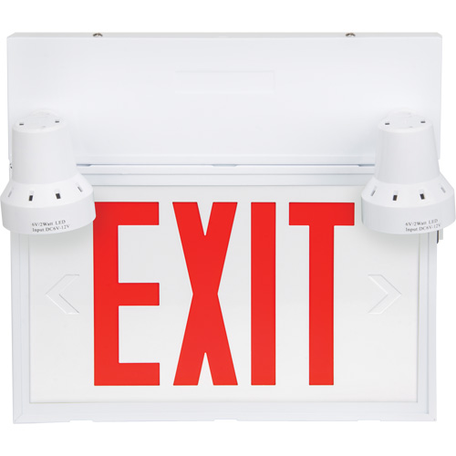 Exit Sign with Security Lights, LED, Battery Operated/Hardwired, 12-1/10" L x 11" W, English Moffatt Supply & Specialties