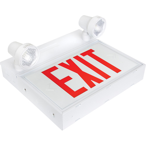Exit Sign with Security Lights, LED, Battery Operated/Hardwired, 12-1/10" L x 11" W, English Moffatt Supply & Specialties