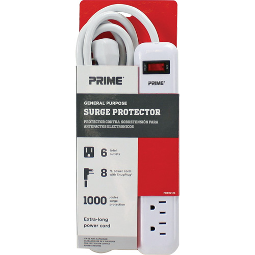 Protecteurs de surtension, 6 Prises, 1000 J, 1875 W, Cordon 8' Moffatt Supply & Specialties