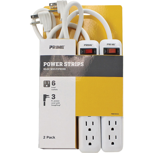 Power Strip 2-Pack, 6 Outlet(s), 3', 15 A, 1875 W, 125 V Moffatt Supply & Specialties