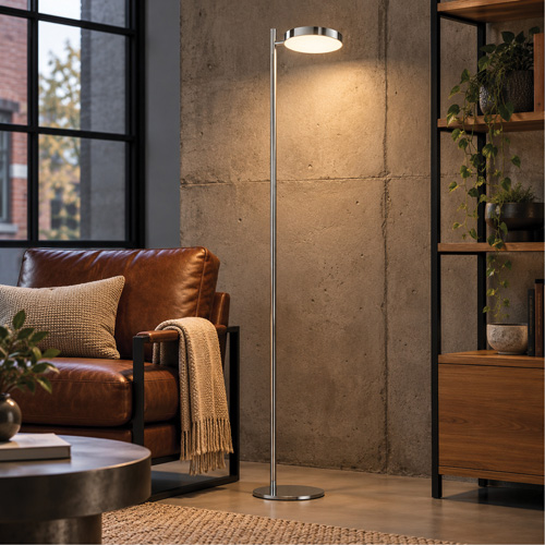 Satin Chrome Floor Lamp with Metal Base Moffatt Supply & Specialties