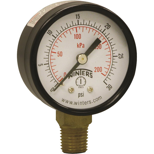 Economy Pressure Gauge, 2" , 0 - 30 psi, Bottom Mount, Analogue Moffatt Supply & Specialties