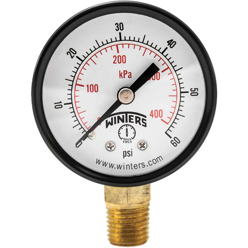Economy Pressure Gauge, 2" , 0 - 60 psi, Bottom Mount, Analogue Moffatt Supply & Specialties