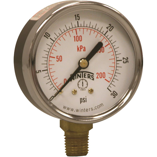 Manom&egrave;tre &eacute;conomique,  2-1/2", 0 - 30 psi, Fixation inf&eacute;rieure, Analogique Moffatt Supply & Specialties
