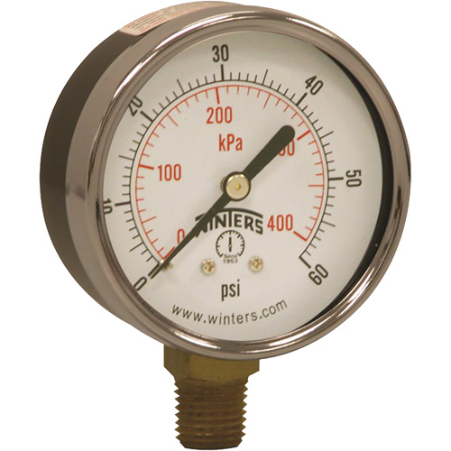 Economy Pressure Gauge, 2-1/2" , 0 - 60 psi, Bottom Mount, Analogue Moffatt Supply & Specialties