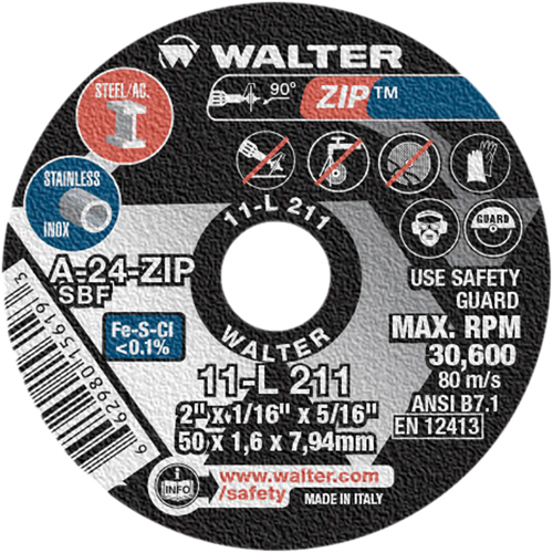 Zip Cut-Off Wheel, 2" x 1/16", 5/16" Arbor, Type 1, Aluminum Oxide, 5100 RPM Moffatt Supply & Specialties