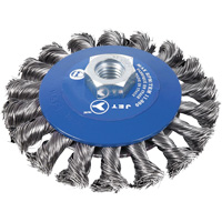 Knot Twisted Conical Bevel Brush, 5" Dia., 0.02" Fill, 5/8"-11NC Arbor Moffatt Supply & Specialties