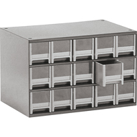 Modular Parts Cabinets, Steel, 15 Drawers, 17" x 10-9/16" x 3-1/16", Grey Moffatt Supply & Specialties