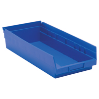 Shelf Bins, 8-3/8" W x 4" H x 17-7/8" D, Blue, 40 lbs. Capacity Moffatt Supply & Specialties