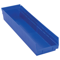 Shelf Bins, 6-5/8" W x 4" H x 23-5/8" D, Blue, 50 lbs. Capacity Moffatt Supply & Specialties
