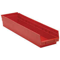 Shelf Bins, 6-5/8" W x 4" H x 23-5/8" D, Red, 50 lbs. Capacity Moffatt Supply & Specialties