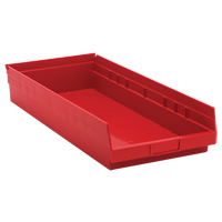 Shelf Bins, 11-1/8" W x 4" H x 23-5/8" D, Red, 50 lbs. Capacity Moffatt Supply & Specialties