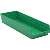 Shelf Bins, 8-3/8" W x 4" H x 23-5/8" D, Green, 50 lbs. Capacity Moffatt Supply & Specialties