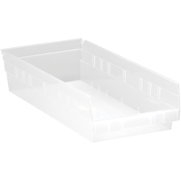 Shelf Bins, 8-3/8" W x 4" H x 17-7/8" D, Clear, 40 lbs. Capacity Moffatt Supply & Specialties