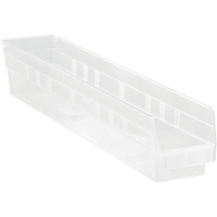 Shelf Bins, 4-1/8" W x 4" H x 23-5/8" D, Clear, 50 lbs. Capacity Moffatt Supply & Specialties