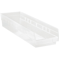 Shelf Bins, 6-5/8" W x 4" H x 23-5/8" D, Clear, 50 lbs. Capacity Moffatt Supply & Specialties