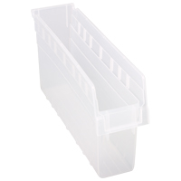 Store-Max Shelf Bins, 4-3/8" W x 8" H x 17-7/8" D, Clear, 56 lbs. Capacity Moffatt Supply & Specialties