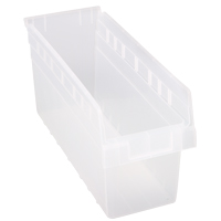 Store-Max Shelf Bins, 6-5/8" W x 8" H x 17-7/8" D, Clear, 56 lbs. Capacity Moffatt Supply & Specialties