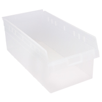 Store-Max Shelf Bins, 11-1/8" W x 8" H x 23-5/8" D, Clear, 68 lbs. Capacity Moffatt Supply & Specialties