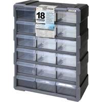 Drawer Cabinet, Plastic, 18 Drawers, 15" x 6-1/4" x 18-3/4", Black Moffatt Supply & Specialties