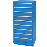 Drawer Cabinets, 9 Drawers, 28-1/4" W x 28-1/2" D x 59-1/2" H, Bright blue Moffatt Supply & Specialties